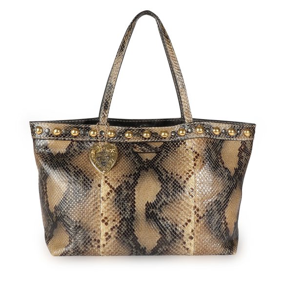 Gucci Handbags - Gucci Brown Studded Python Babouska Tote